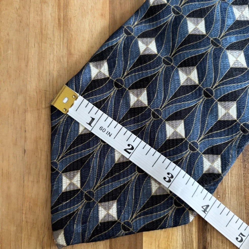 Zylos George Machado Men's Necktie Blue Black Diamond Pattern Italian Silk W4